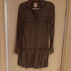 SO Women's Long Sleeve Button-Down Dress - Gray